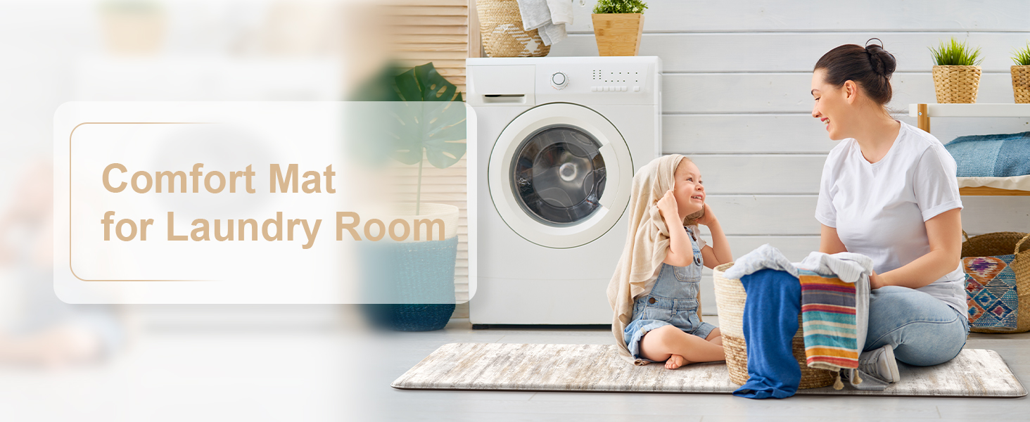 KIMODE Anti Fatigue Kitchen Mats for Floor 2 Piece, Cushioned Abstract Kitchen Rugs,Memory Foam Kitchen Floor Mats, Standing Desk Mats for Laundry, Office, Sink Light Brown Multi 17