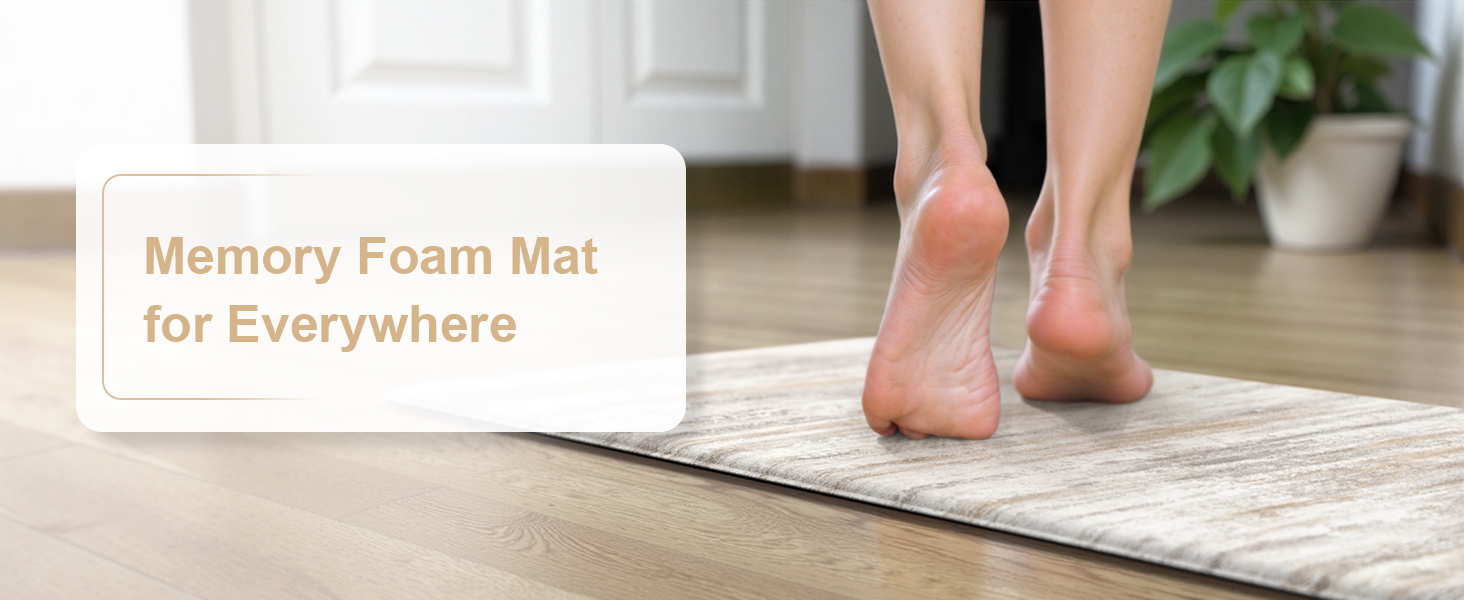 KIMODE Anti Fatigue Kitchen Mats for Floor 2 Piece, Cushioned Abstract Kitchen Rugs,Memory Foam Kitchen Floor Mats, Standing Desk Mats for Laundry, Office, Sink Light Brown Multi 17