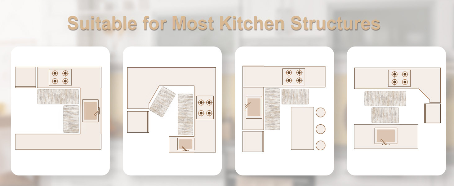 KIMODE Anti Fatigue Kitchen Mats for Floor 2 Piece, Cushioned Abstract Kitchen Rugs,Memory Foam Kitchen Floor Mats, Standing Desk Mats for Laundry, Office, Sink Light Brown Multi 17