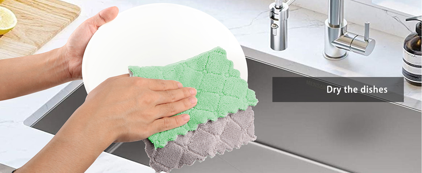 AIDEA Kitchen Towels, 12 Pack Absorbent Coral Fleece Dish Towels, No Odor Reusable Dish Cloths, Microfiber Cleaning Cloths, Fast Drying Dishcloths, 6.3