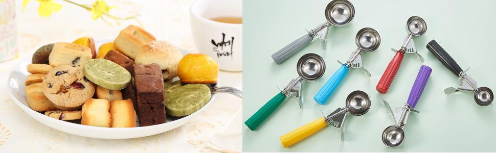 Portion Scoop - #8 (4 oz) - Disher, Large Cookie Scoop, Food Scoops, Muffin Scoops - Portion Control - 18/8 Stainless Steel, Grey Handle