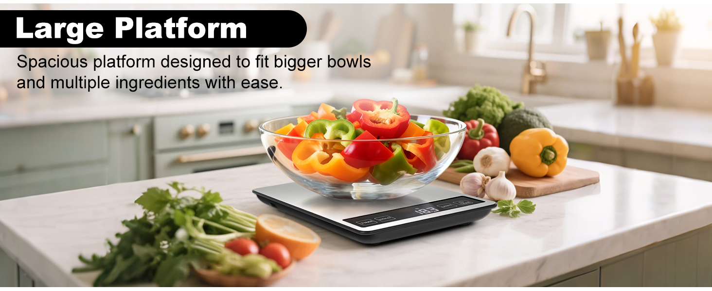 Fuzion Food Scale, 1g/0.1oz Kitchen Scale Grams and Ounces - 22lb, 7 Units, Tare & Timer Functions, Rechargeable Power, Tempered Glass & Stainless Steel - Digital Food Scale for Cooking, Baking