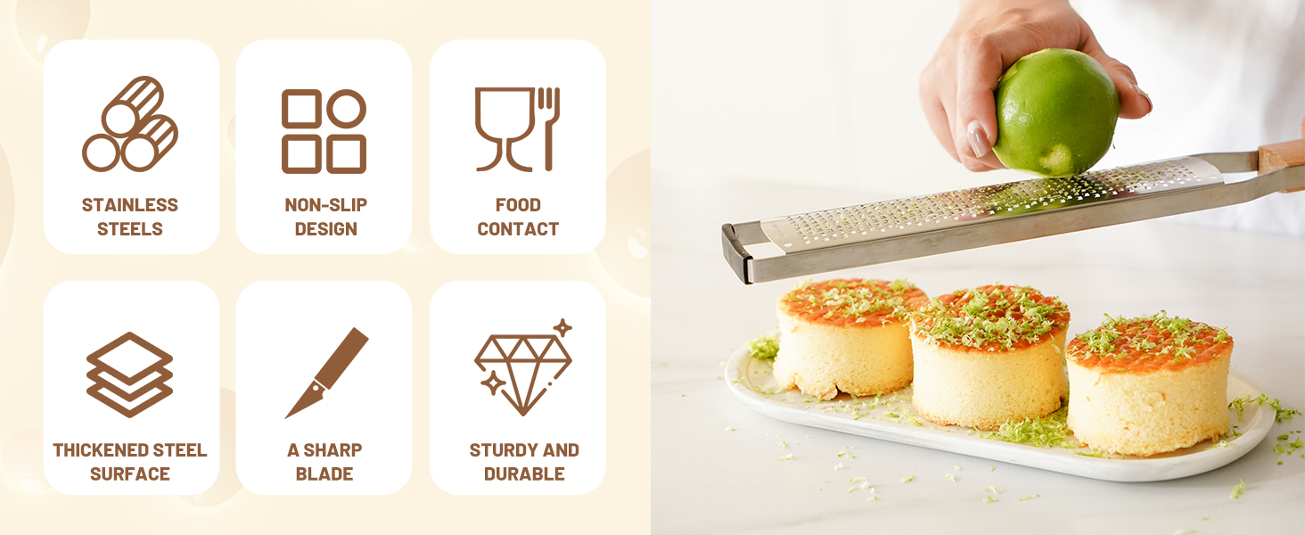 SHIKORI Professional Cheese Graters for Kitchen Stainless Steel Handheld, Metal Lemon Zester Grater With Wood Handle For Cheese, Chocolate, Spices, Kitchen Gadgets And Tools-Square Hole
