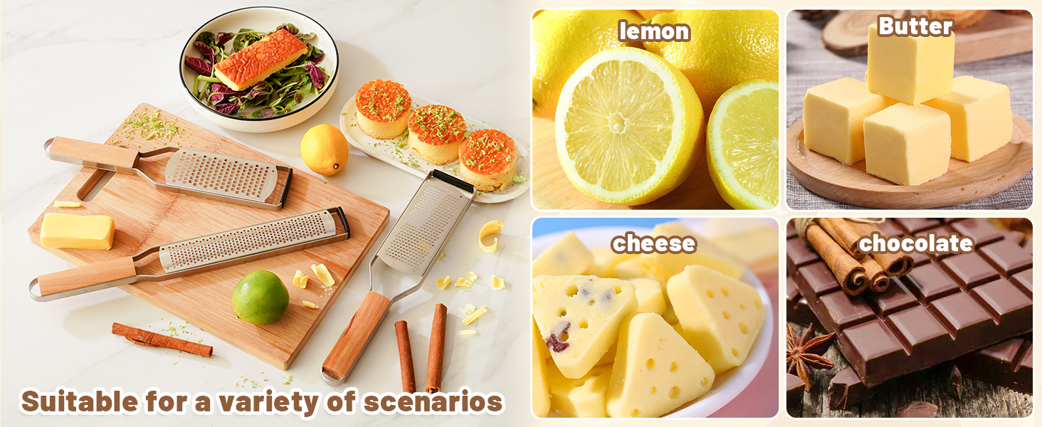 SHIKORI Professional Cheese Graters for Kitchen Stainless Steel Handheld, Metal Lemon Zester Grater With Wood Handle For Cheese, Chocolate, Spices, Kitchen Gadgets And Tools-Square Hole