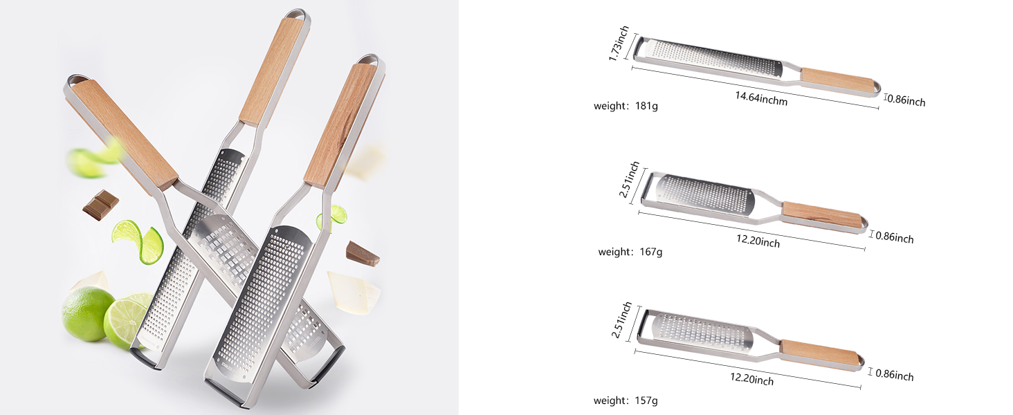 SHIKORI Professional Cheese Graters for Kitchen Stainless Steel Handheld, Metal Lemon Zester Grater With Wood Handle For Cheese, Chocolate, Spices, Kitchen Gadgets And Tools-Square Hole