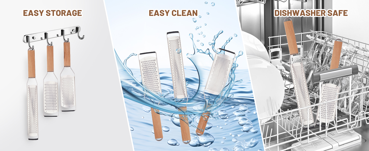 SHIKORI Professional Cheese Graters for Kitchen Stainless Steel Handheld, Metal Lemon Zester Grater With Wood Handle For Cheese, Chocolate, Spices, Kitchen Gadgets And Tools-Square Hole