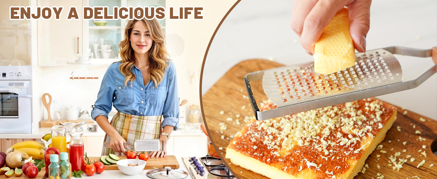 SHIKORI Professional Cheese Graters for Kitchen Stainless Steel Handheld, Metal Lemon Zester Grater With Wood Handle For Cheese, Chocolate, Spices, Kitchen Gadgets And Tools-Square Hole