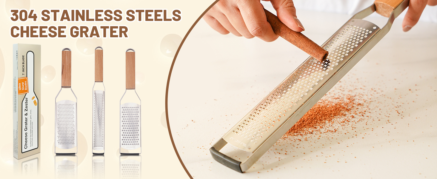 SHIKORI Professional Cheese Graters for Kitchen Stainless Steel Handheld, Metal Lemon Zester Grater With Wood Handle For Cheese, Chocolate, Spices, Kitchen Gadgets And Tools-Square Hole