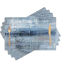Blue Gray Placemats Set of 4 Abstract Art Place Mats Indoor Modern Linen Table Placemats Washable Wipeable Waterproof Heat Resistant Kitchen Place Mats for Dining Tables, 18 X 12 Inch