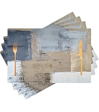 Blue Gray Placemats Set of 4 Abstract Art Place Mats Indoor Modern Linen Table Placemats Washable Wipeable Waterproof Heat Resistant Kitchen Place Mats for Dining Tables, 18 X 12 Inch