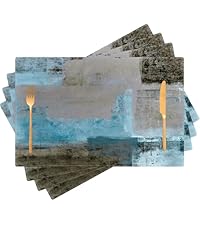 Blue Gray Placemats Set of 4 Abstract Art Place Mats Indoor Modern Linen Table Placemats Washable Wipeable Waterproof Heat Resistant Kitchen Place Mats for Dining Tables, 18 X 12 Inch