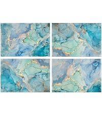 Blue Gray Placemats Set of 4 Abstract Art Place Mats Indoor Modern Linen Table Placemats Washable Wipeable Waterproof Heat Resistant Kitchen Place Mats for Dining Tables, 18 X 12 Inch