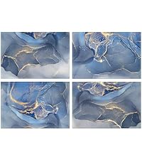 Blue Gray Placemats Set of 4 Abstract Art Place Mats Indoor Modern Linen Table Placemats Washable Wipeable Waterproof Heat Resistant Kitchen Place Mats for Dining Tables, 18 X 12 Inch