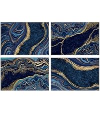 Blue Gray Placemats Set of 4 Abstract Art Place Mats Indoor Modern Linen Table Placemats Washable Wipeable Waterproof Heat Resistant Kitchen Place Mats for Dining Tables, 18 X 12 Inch