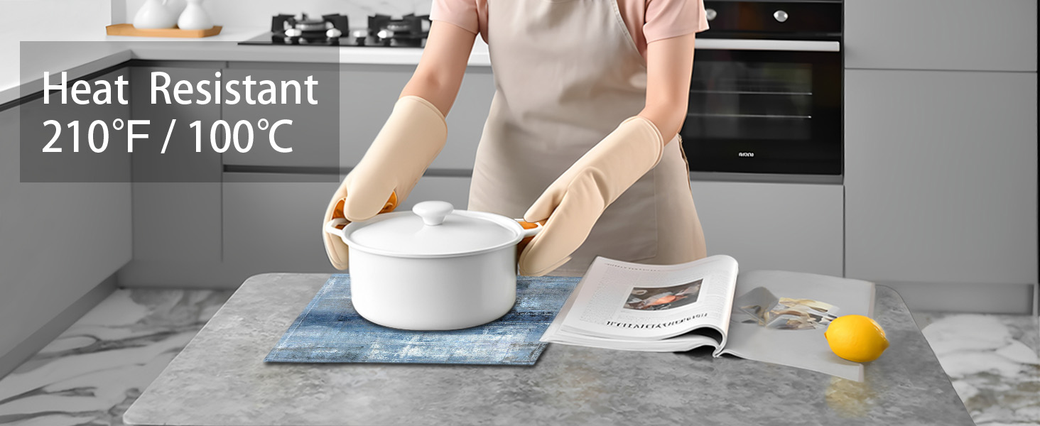 Blue Gray Placemats Set of 4 Abstract Art Place Mats Indoor Modern Linen Table Placemats Washable Wipeable Waterproof Heat Resistant Kitchen Place Mats for Dining Tables, 18 X 12 Inch