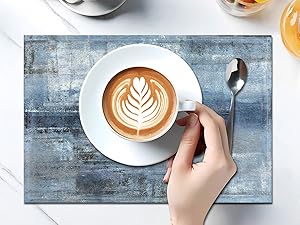 Blue Gray Placemats Set of 4 Abstract Art Place Mats Indoor Modern Linen Table Placemats Washable Wipeable Waterproof Heat Resistant Kitchen Place Mats for Dining Tables, 18 X 12 Inch