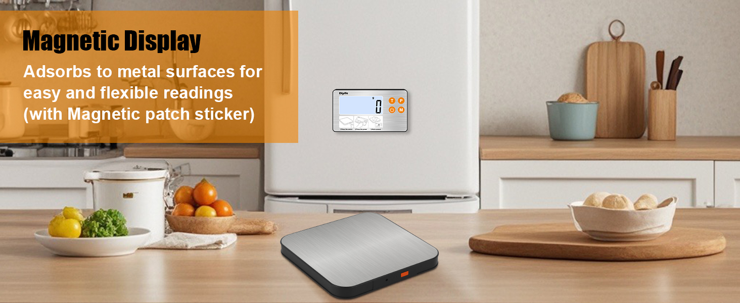 33lb Food Scale with Split Display, Diyife Digital Kitchen Scales, 1g/0.1oz Precise Graduation, 304 Stainless Steel Platform, Backlit LCD, for Cooking, Meal Prep