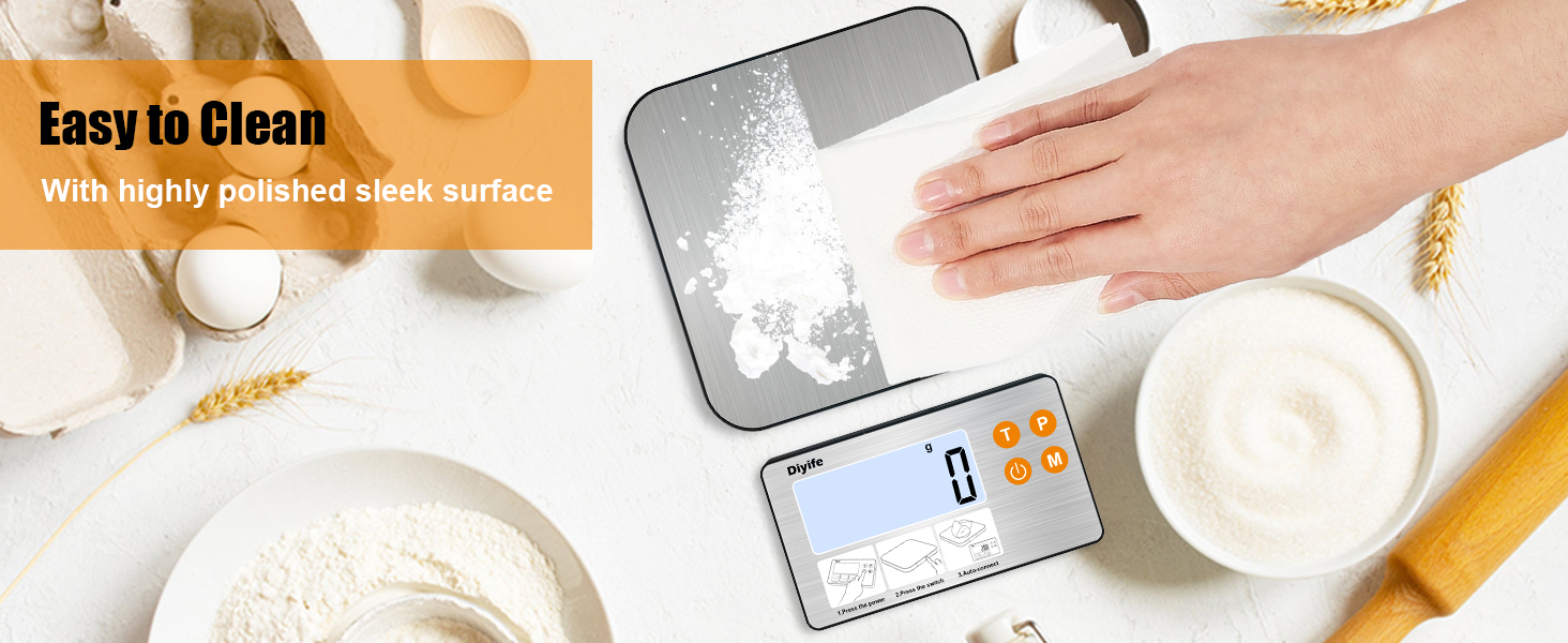 33lb Food Scale with Split Display, Diyife Digital Kitchen Scales, 1g/0.1oz Precise Graduation, 304 Stainless Steel Platform, Backlit LCD, for Cooking, Meal Prep