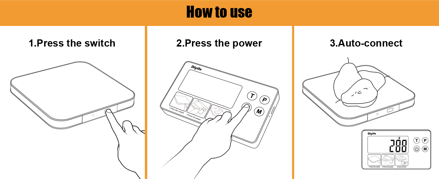 33lb Food Scale with Split Display, Diyife Digital Kitchen Scales, 1g/0.1oz Precise Graduation, 304 Stainless Steel Platform, Backlit LCD, for Cooking, Meal Prep