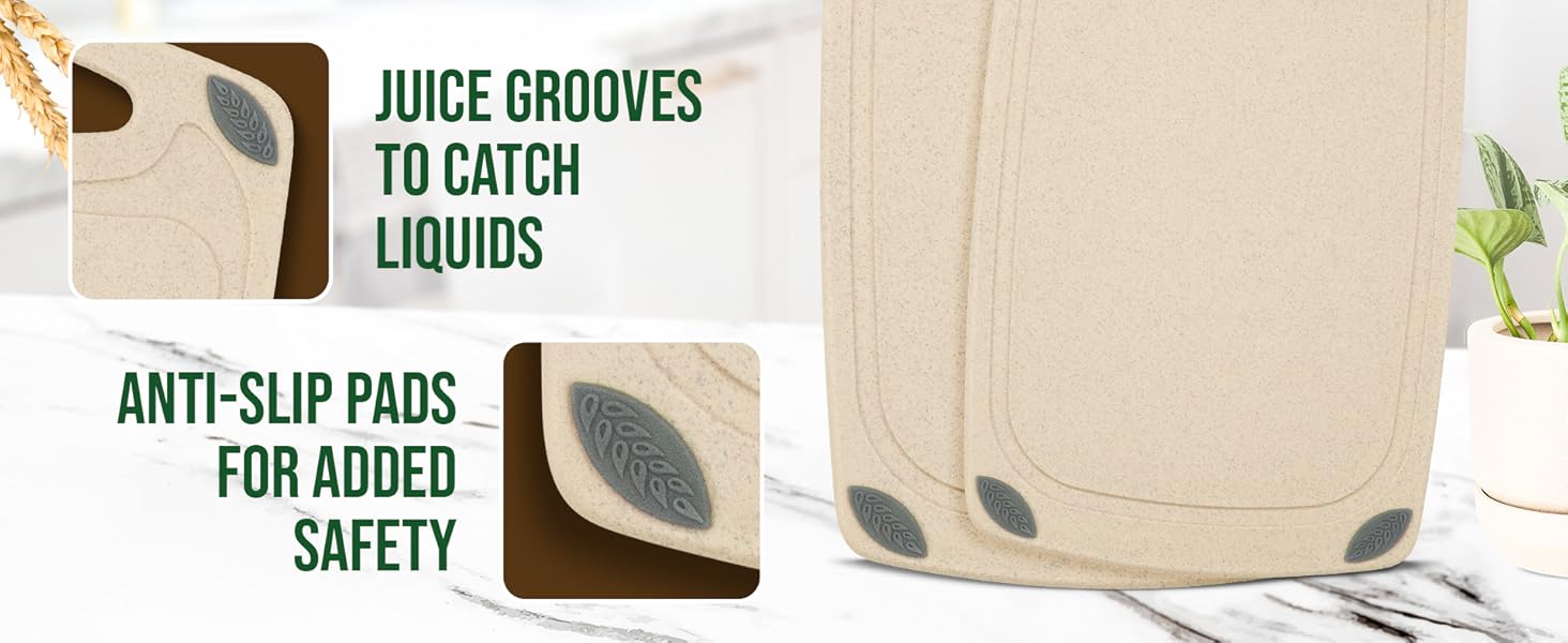 2-Piece Reversible Cutting Board Set Made from Natural Food Grade Wheat Straw Material - Eco-Conscious Alternative to Plastic - Gluten Free & BPA Free Chopping Boards for Kitchen