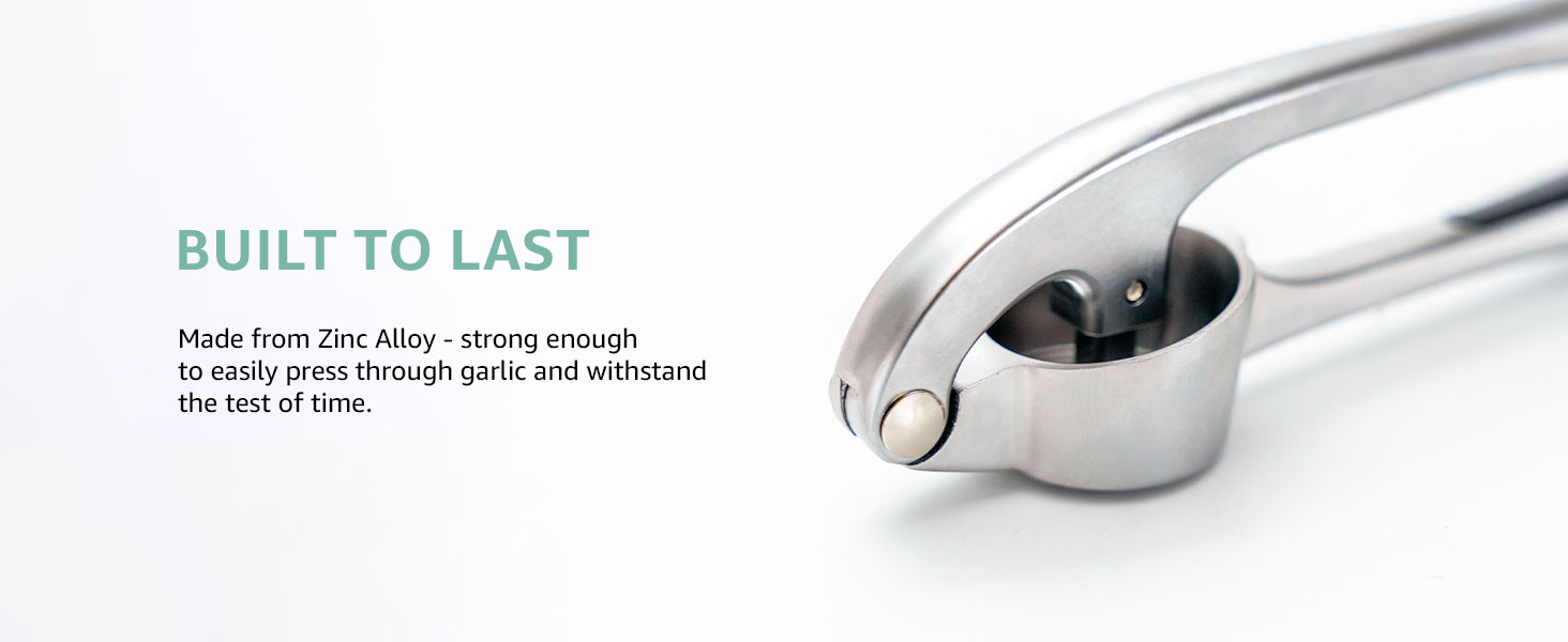 Garlic Press Crusher & Mincer – Easy Squeeze Ergonomic Handle, Heavy Duty Zinc Alloy, Dishwasher Safe, Includes Peeler & Cleaning Brush – Garlic Ginger Crusher Tool (Black)