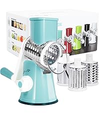 Rotary Cheese Grater, Cheese Grater Hand Crank with 3 Interchangeable Blades, Manual Cheese Shredder with Strong Suction Base, Easy to Use and Clean, Blue
