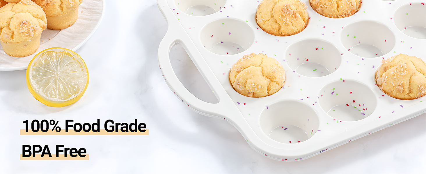 FUNBAKY Silicone Mini Muffin Pan, Metal Reinforced Frame 24 Cups Nonstick Mini Cupcake Pans with Handles Easy to Move for Baking Muffin, Cupcake, Egg Bites Oven Safe, Silicone Molds 2 Pack Confetti