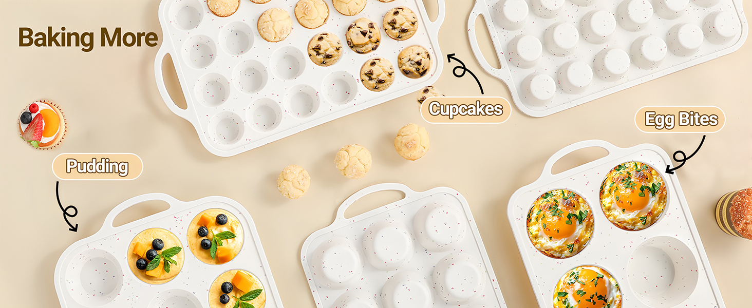 FUNBAKY Silicone Mini Muffin Pan, Metal Reinforced Frame 24 Cups Nonstick Mini Cupcake Pans with Handles Easy to Move for Baking Muffin, Cupcake, Egg Bites Oven Safe, Silicone Molds 2 Pack Confetti