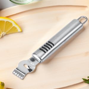 Silver Lemon Zester Peeler, Stainless Steel Lemon Lime Orange Peeler with Knife Fruit Zester Citrus Scraper, Handheld Peeling Tool Fruit Orange Peelers Kitchen Tools Graters, Peelers and Slicers