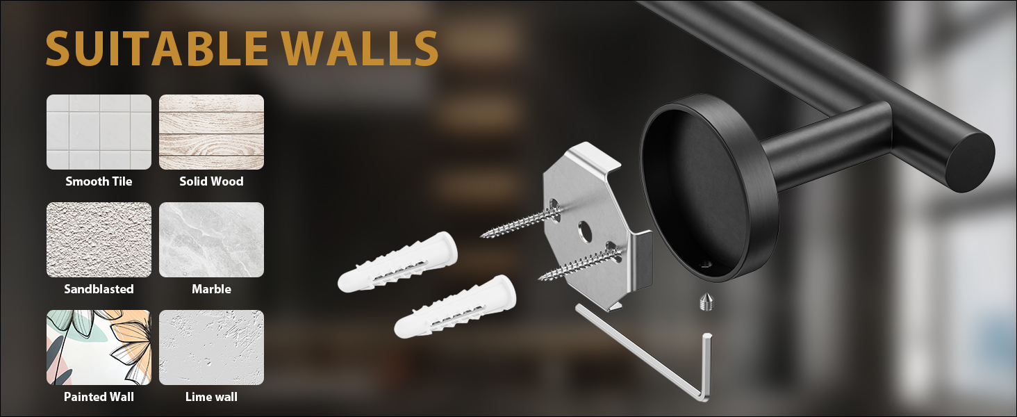 Matte Black Towel Bar Set, Modern 24 Inch Bathroom Hardware Set, Wall Mounted Bathroom Accessories Set, Durable SUS304 Stainless Steel, 4-Piece