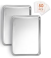 E-far Toaster Oven Tray, 10.5”x8.3” Stainless Steel Small Baking Cookie Sheet, Compact Non-toxic Metal Baking Pan for Cake, Healthy & Rust Free, Mirror Finish & Dishwasher Safe, 1 Pack