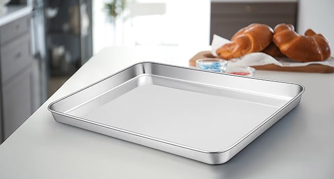 E-far Toaster Oven Tray, 10.5”x8.3” Stainless Steel Small Baking Cookie Sheet, Compact Non-toxic Metal Baking Pan for Cake, Healthy & Rust Free, Mirror Finish & Dishwasher Safe, 1 Pack