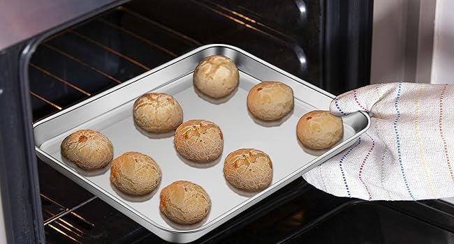 E-far Toaster Oven Tray, 10.5”x8.3” Stainless Steel Small Baking Cookie Sheet, Compact Non-toxic Metal Baking Pan for Cake, Healthy & Rust Free, Mirror Finish & Dishwasher Safe, 1 Pack