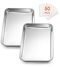 E-far Toaster Oven Tray, 10.5”x8.3” Stainless Steel Small Baking Cookie Sheet, Compact Non-toxic Metal Baking Pan for Cake, Healthy & Rust Free, Mirror Finish & Dishwasher Safe, 1 Pack