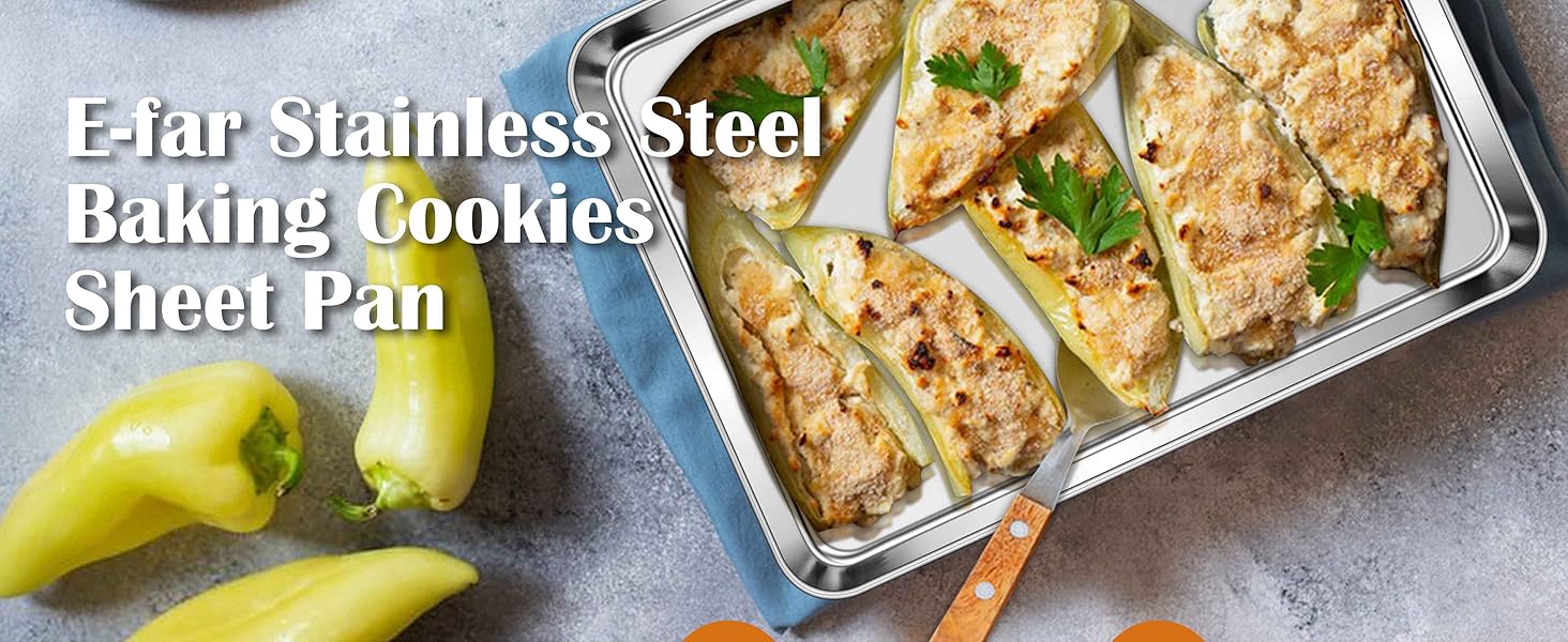 E-far Toaster Oven Tray, 10.5”x8.3” Stainless Steel Small Baking Cookie Sheet, Compact Non-toxic Metal Baking Pan for Cake, Healthy & Rust Free, Mirror Finish & Dishwasher Safe, 1 Pack