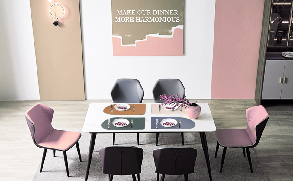 Reversible Faux Leather Placemats with Coasters Set of 4, Non-Slip Washable Table Mats for Dining, Kitchen, Heat Resistant Insulation Place Mat Easy to Clean (17 x 12 inch), Stain Resistant Placemats