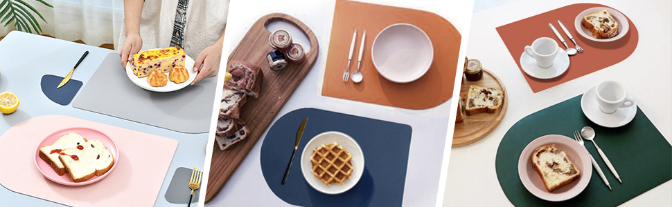 Reversible Faux Leather Placemats with Coasters Set of 4, Non-Slip Washable Table Mats for Dining, Kitchen, Heat Resistant Insulation Place Mat Easy to Clean (17 x 12 inch), Stain Resistant Placemats