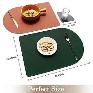 Reversible Faux Leather Placemats with Coasters Set of 4, Non-Slip Washable Table Mats for Dining, Kitchen, Heat Resistant Insulation Place Mat Easy to Clean (17 x 12 inch), Stain Resistant Placemats