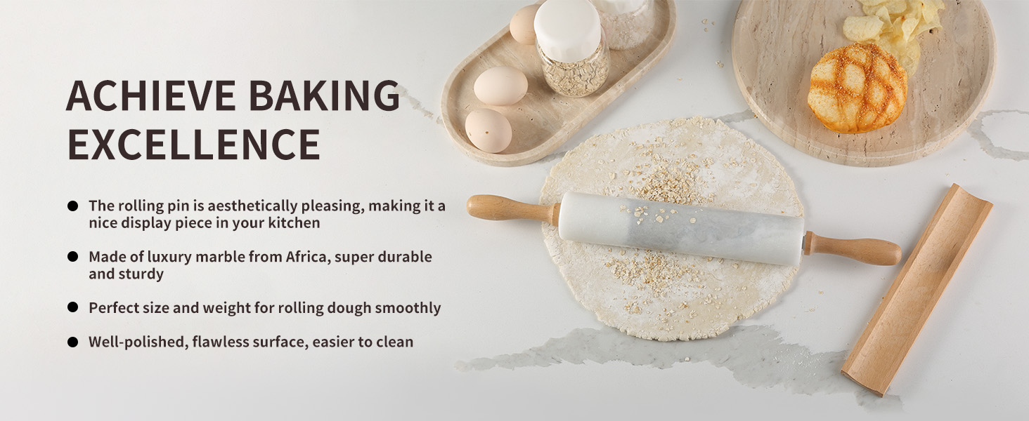 Koville Marble Rolling Pin, Non-Stick African Stone Polished Dough Roller, Pasta, Dumpling, Ravioli, Fondant, Pie Crust, Kitchen Baking Pastry Tools(Namib Fantasy)