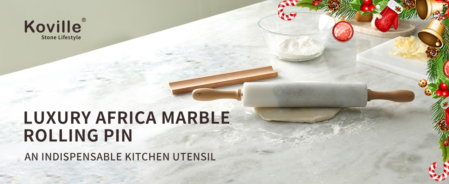 Koville Marble Rolling Pin, Non-Stick African Stone Polished Dough Roller, Pasta, Dumpling, Ravioli, Fondant, Pie Crust, Kitchen Baking Pastry Tools(Namib Fantasy)
