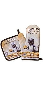 2 Pcs Funny Oven Mitts I'm Baked Too Heat Resistant Mitts Retro Housewife Silicone Non-Slip Oven Mitts with Hanging Loop Sweet Housewarming Gifts for Baking Lover Hostess Family Friend