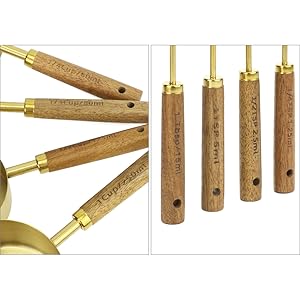 QWORK 8-Piece Stainless Steel Measuring Cups and Spoons Set - Non-Slip Solid Wood Handles, for Baking, Cooking, Grilling