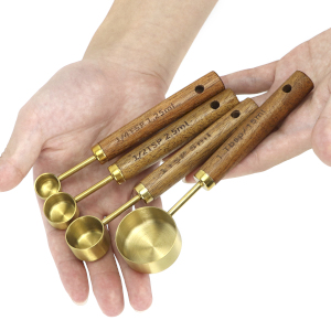 QWORK 8-Piece Stainless Steel Measuring Cups and Spoons Set - Non-Slip Solid Wood Handles, for Baking, Cooking, Grilling