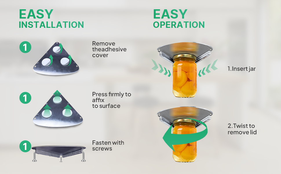 Upgraded Stainless Steel Under Cabinet Jar Opener for Seniors, Under Cabinet Jar Openers for Weak Hands, Jar Lid & Bottle Cap Opener Tool, Under Counter Can Opener, One Handed Jar opener