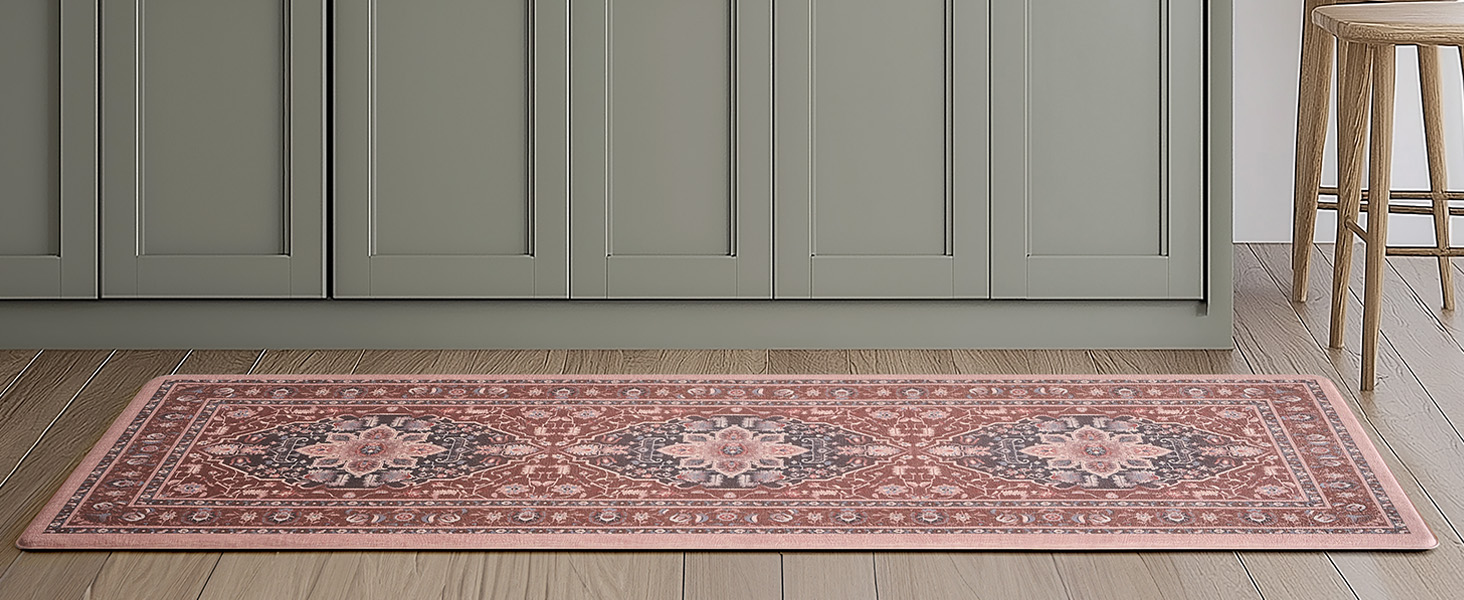 FRESHMINT Anti Fatigue Kitchen Mats Set 2 PCS, Waterproof & Non-Skid Medallion Kitchen Rugs, Cushioned Kitchen Floor Mats for Standing Washable Comfort Kitchen Runners for Lanudry, Office, Sink