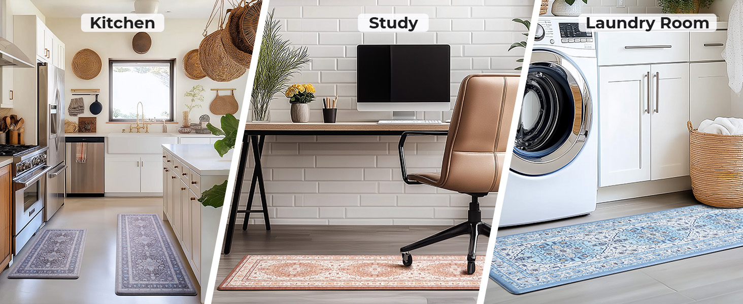 FRESHMINT Anti Fatigue Kitchen Mats Set 2 PCS, Waterproof & Non-Skid Medallion Kitchen Rugs, Cushioned Kitchen Floor Mats for Standing Washable Comfort Kitchen Runners for Lanudry, Office, Sink