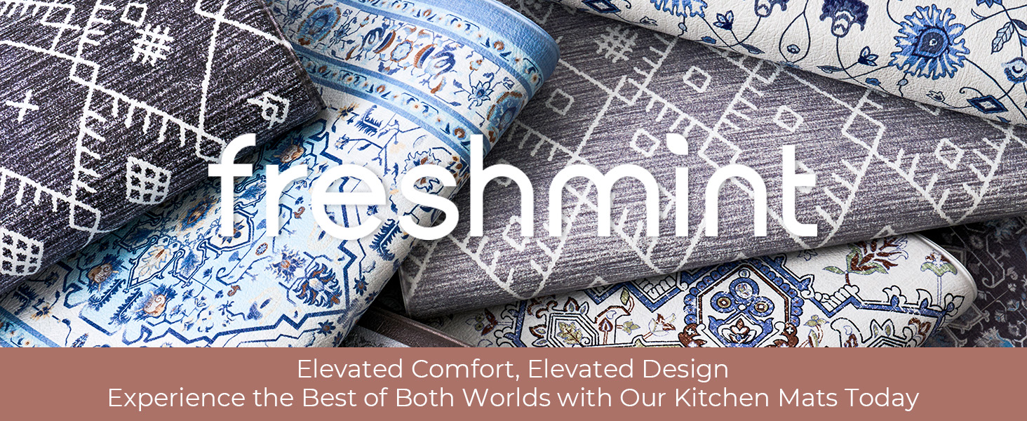 FRESHMINT Anti Fatigue Kitchen Mats Set 2 PCS, Waterproof & Non-Skid Medallion Kitchen Rugs, Cushioned Kitchen Floor Mats for Standing Washable Comfort Kitchen Runners for Lanudry, Office, Sink