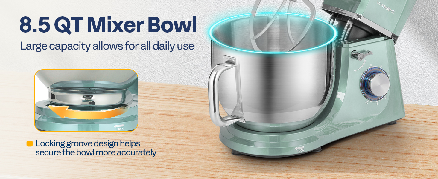 VIVOHOME 6-in-1 Stand Mixer, 8.5 Quart Electric Tilt-Head Kitchen Mixer with Bowl, Multifunctional Food Mixer for Cake, Bread, and Dough, with Meat Grinder, Blender, Pasta Maker Attachments, Blue