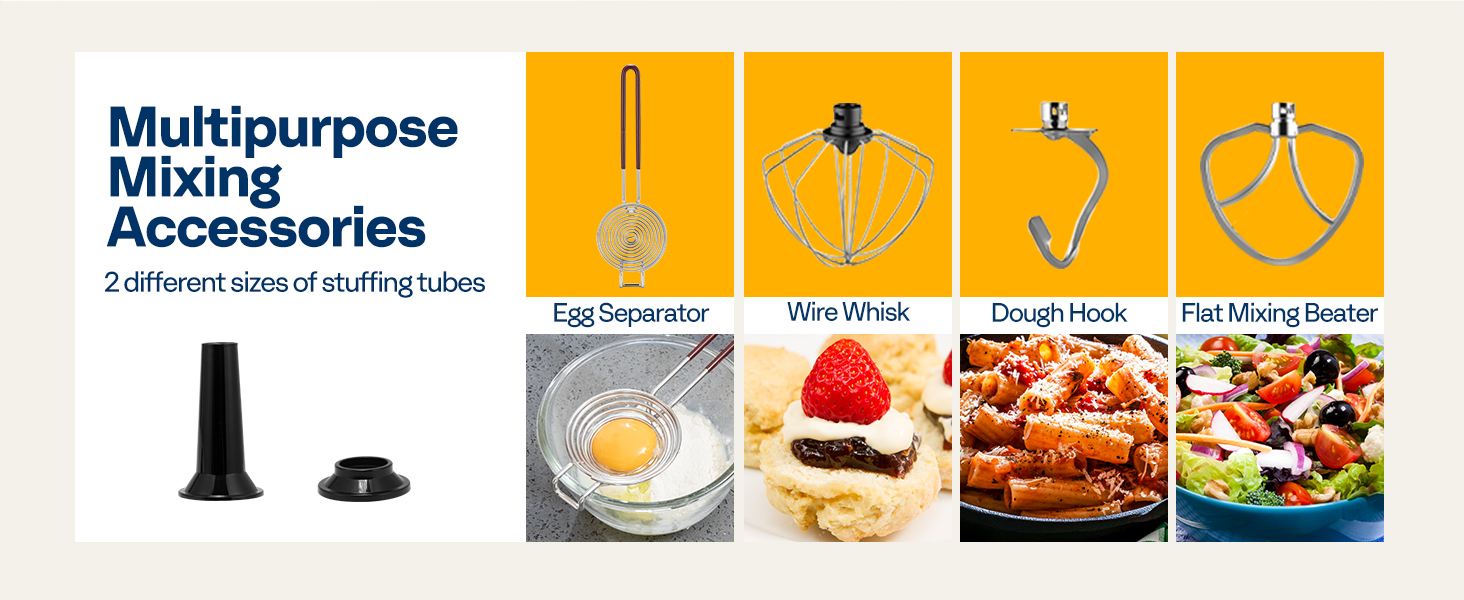 VIVOHOME 6-in-1 Stand Mixer, 8.5 Quart Electric Tilt-Head Kitchen Mixer with Bowl, Multifunctional Food Mixer for Cake, Bread, and Dough, with Meat Grinder, Blender, Pasta Maker Attachments, Blue