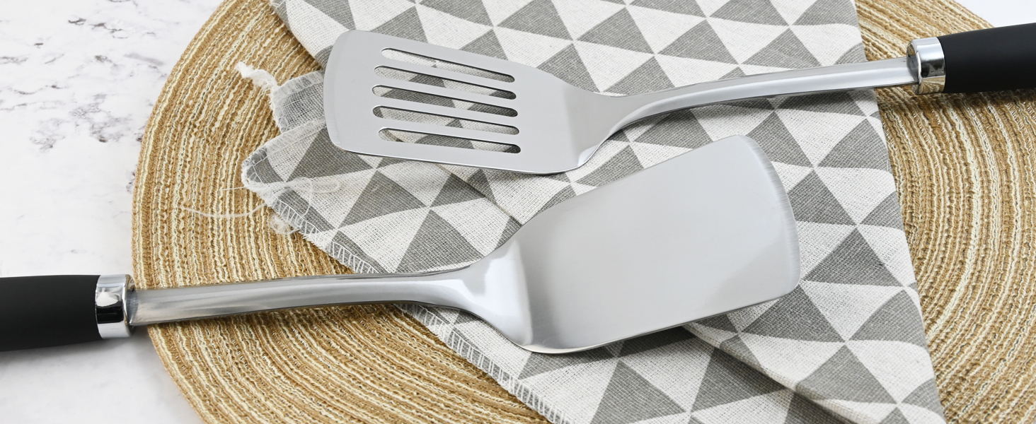 14-in Spatula Set, 18/0 Stianless Steel Heavy Duty Turner & Slotted Spatula, Kitchen Cooking Utensils Set, High Heat Resistant, Grilling Frying Serving Food, Pack of 2